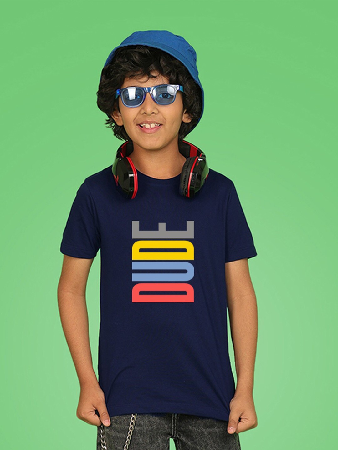 

NUSYL Boys Typography Printed Round Neck T-shirt, Navy blue