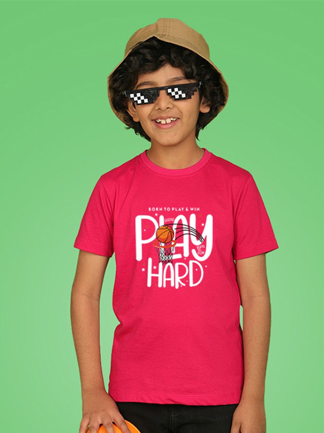 

NUSYL Boys Graphic Printed Round Neck T-shirt, Pink