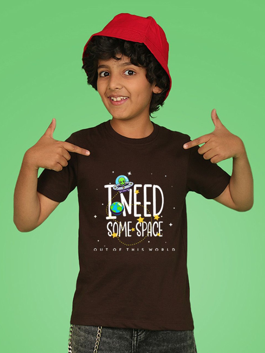 NUSYL Boys Typography Printed Round Neck T-shirt, Brown
