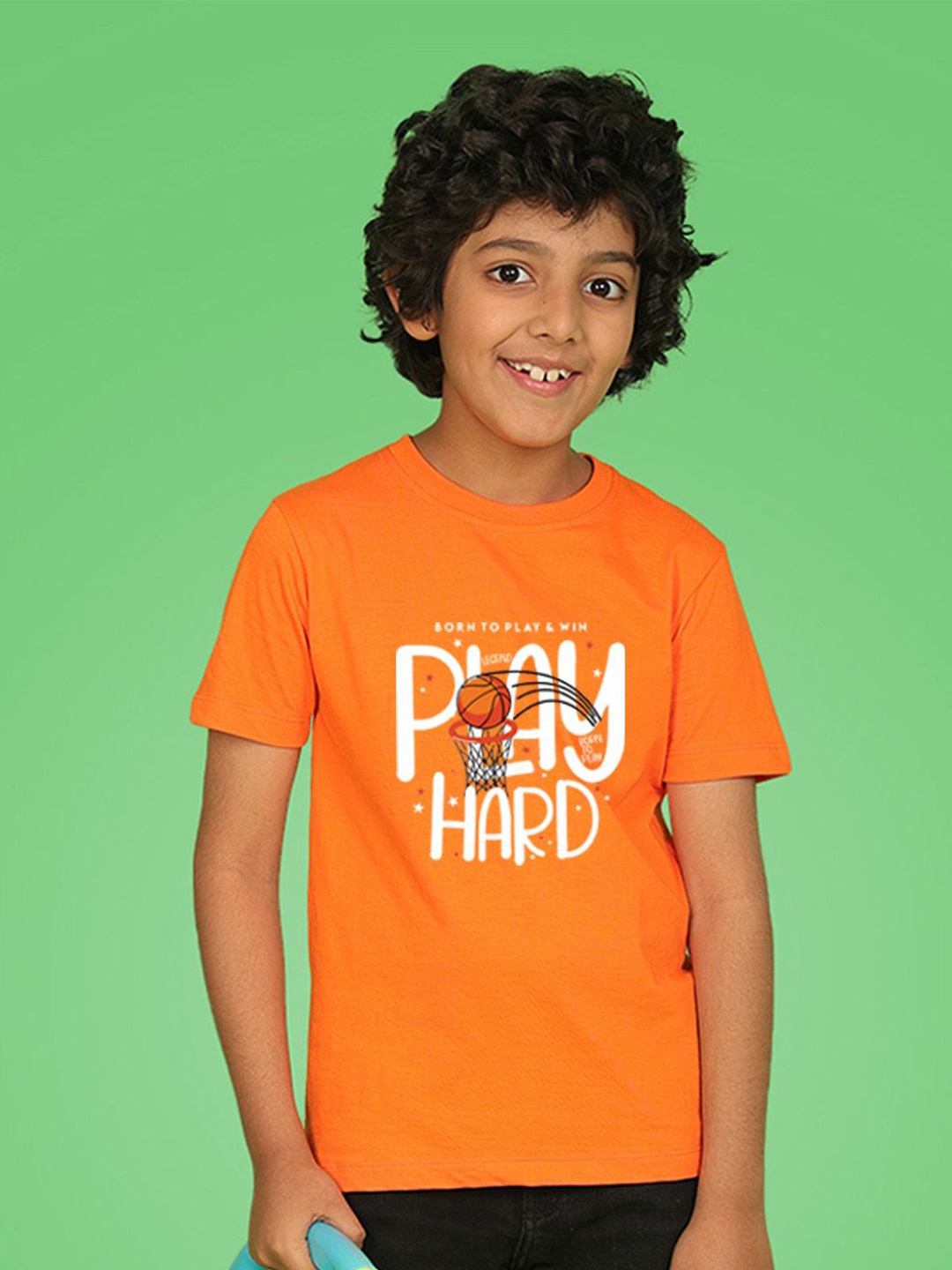 

NUSYL Boys Typography Printed Round Neck T-shirt, Orange