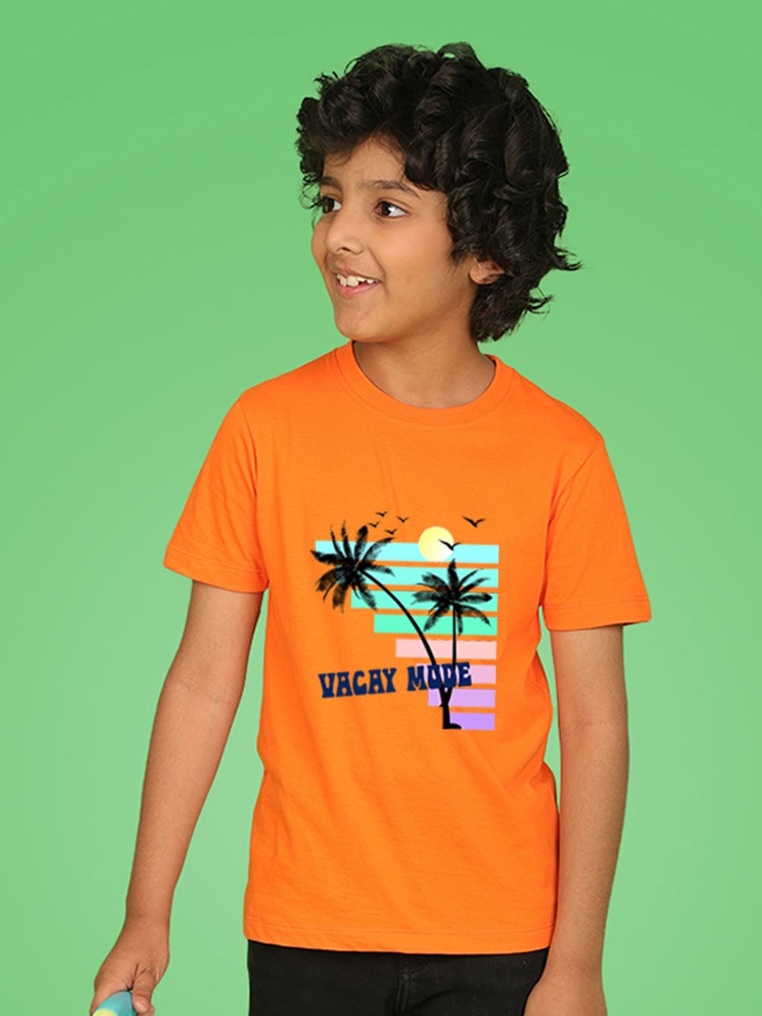 

NUSYL Boys Graphic Printed Round Neck Regular Sleeves Pure Cotton T-shirt, Orange
