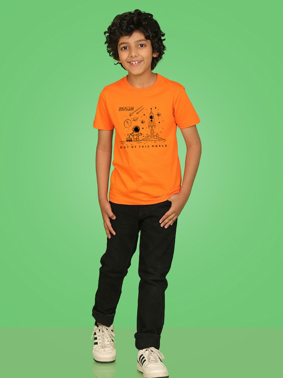 

NUSYL Boys Typography Printed Round Neck T-shirt, Orange