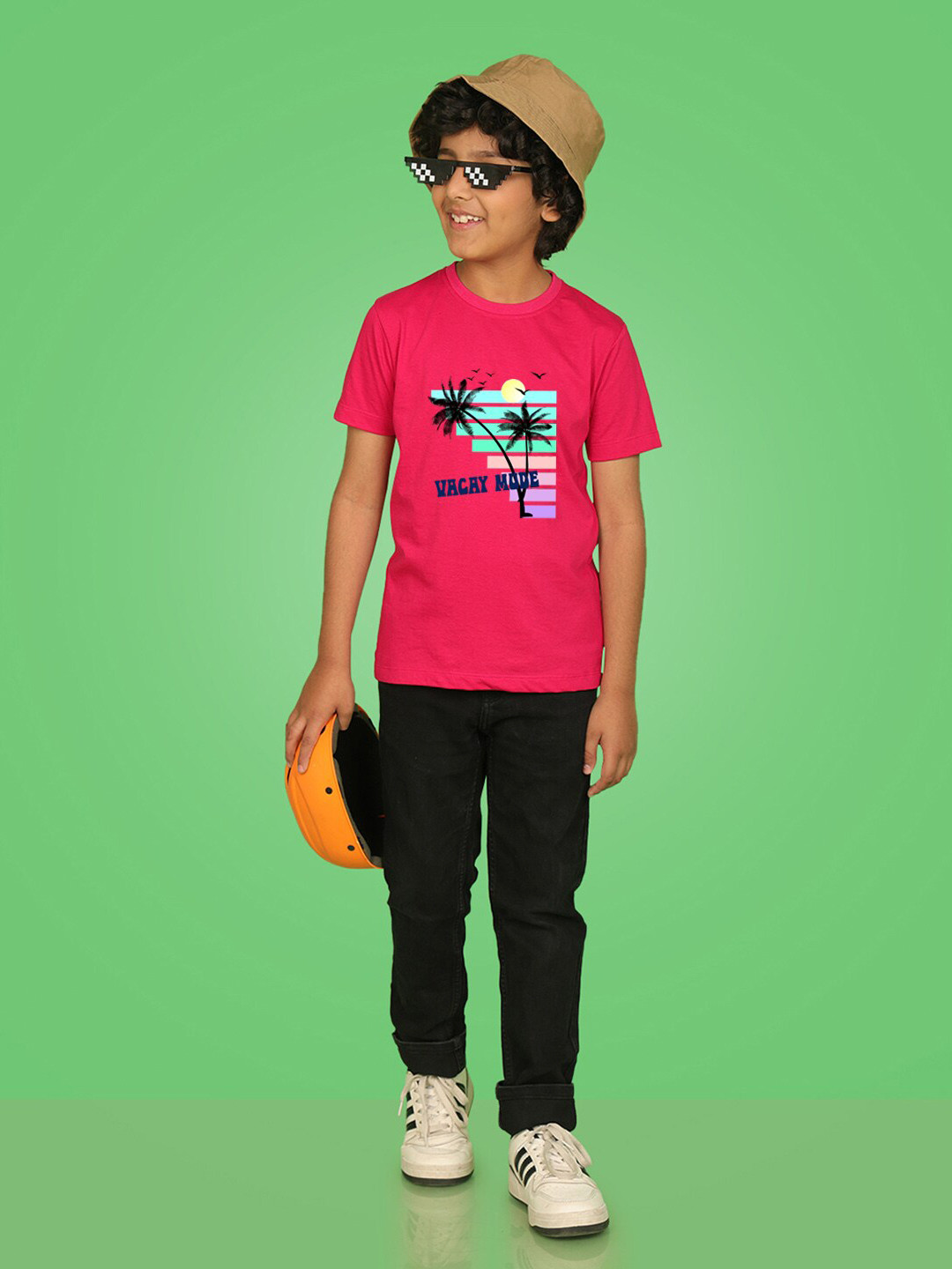 

NUSYL Boys Graphic Printed Round Neck T-shirt, Pink