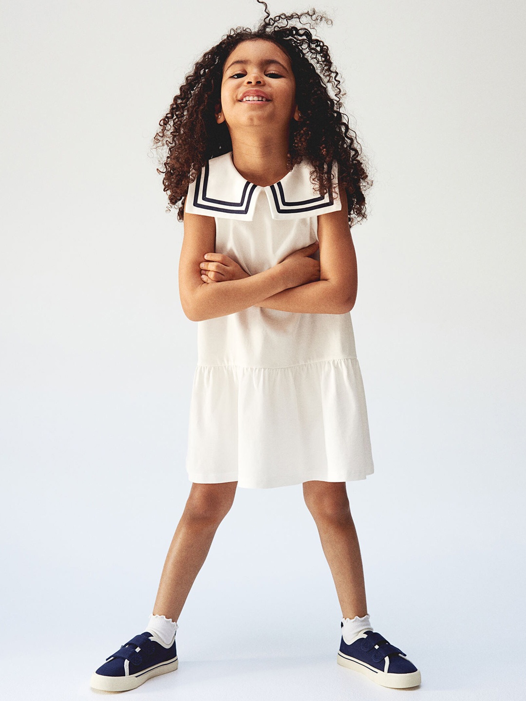 

H&M Girls Pure Cotton Jersey Sailor Dress, White