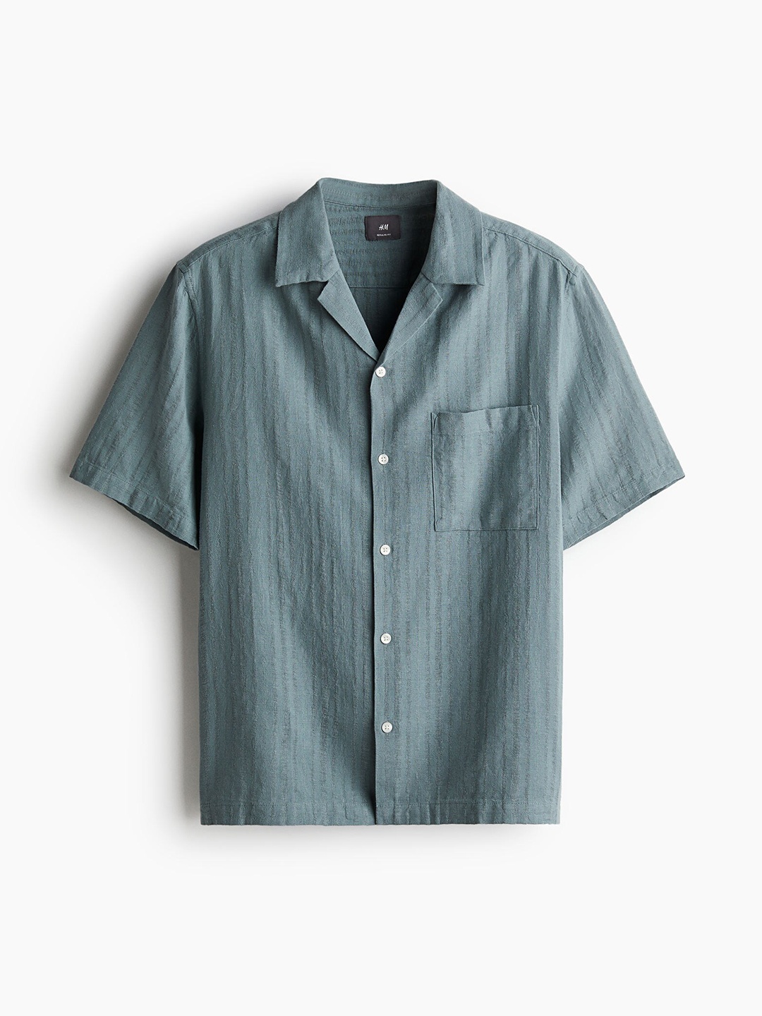 

H&M Men Regular Fit Linen-Blend Resort Shirt, Teal