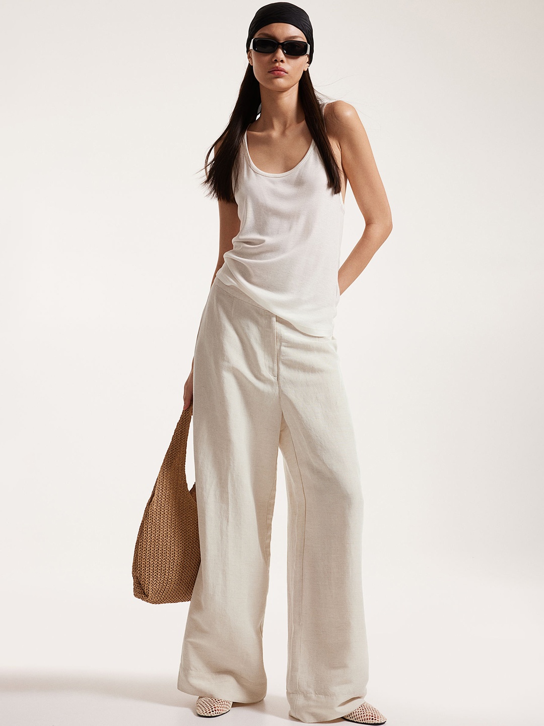 

H&M Women Linen-Blend Trousers, White
