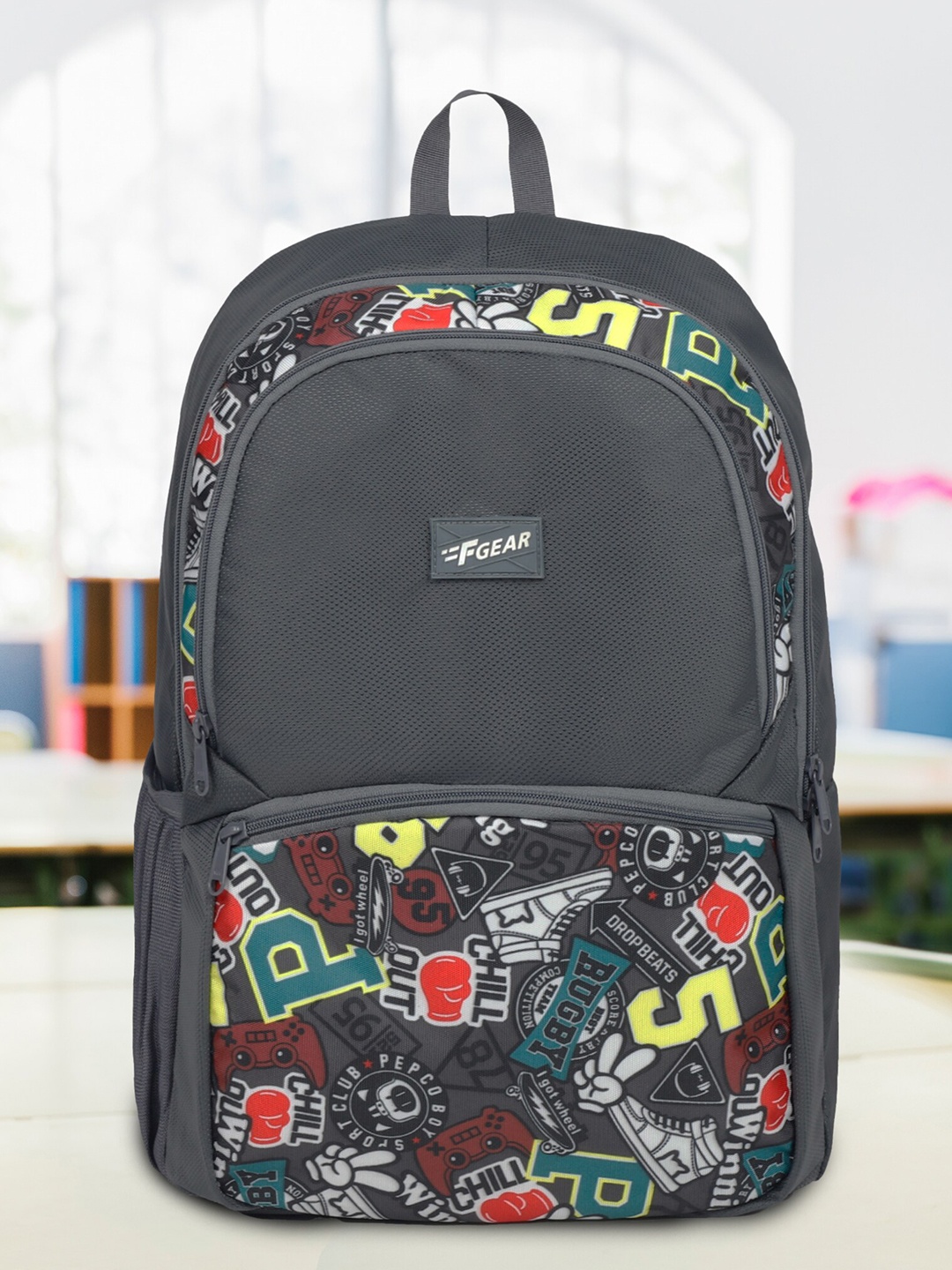 

F Gear Kids Graphic Printed Backpack, Grey