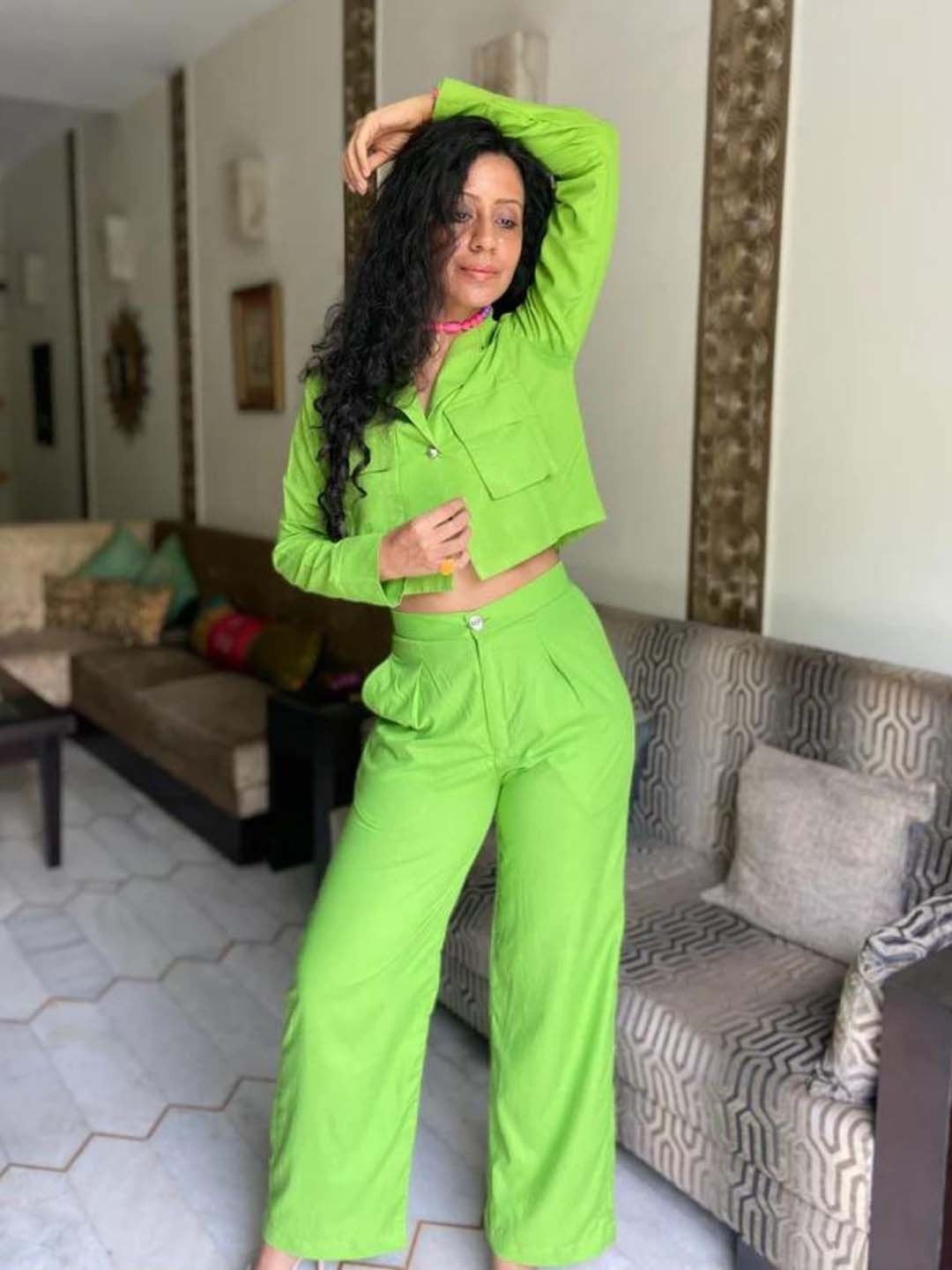 

HEY MISSY V-Neck Coat & Flared Trouser Co-Ords, Fluorescent green