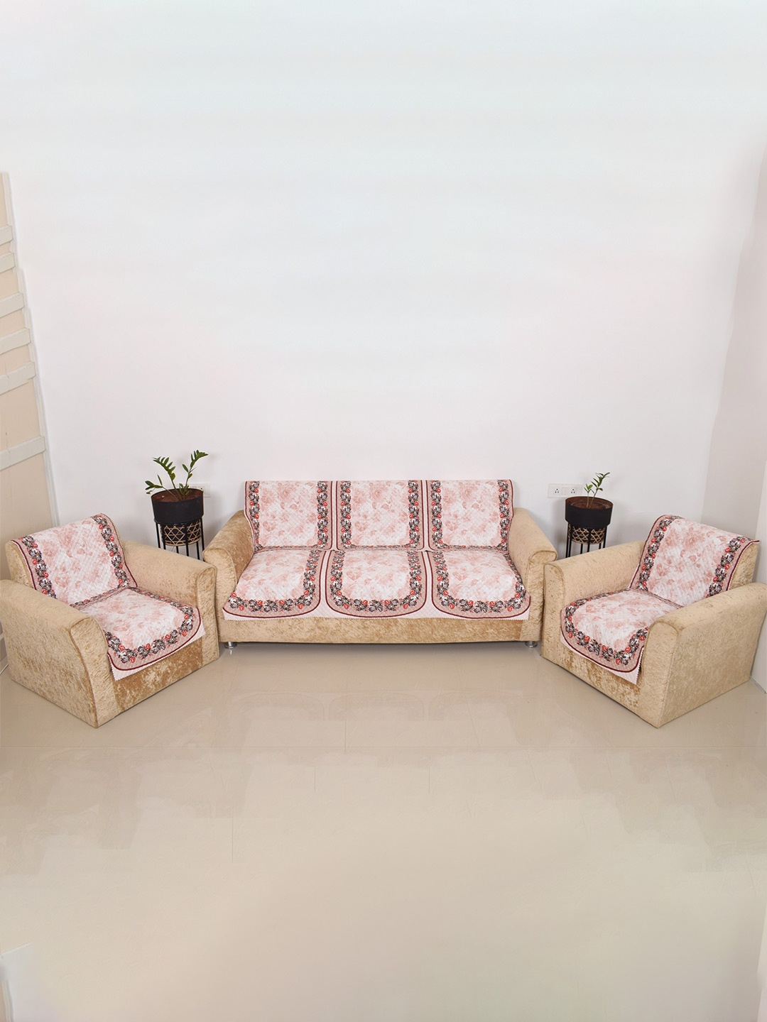 

BELLA TRUE Pink & Green 6 Pieces Printed 5 Seater Sofa Covers