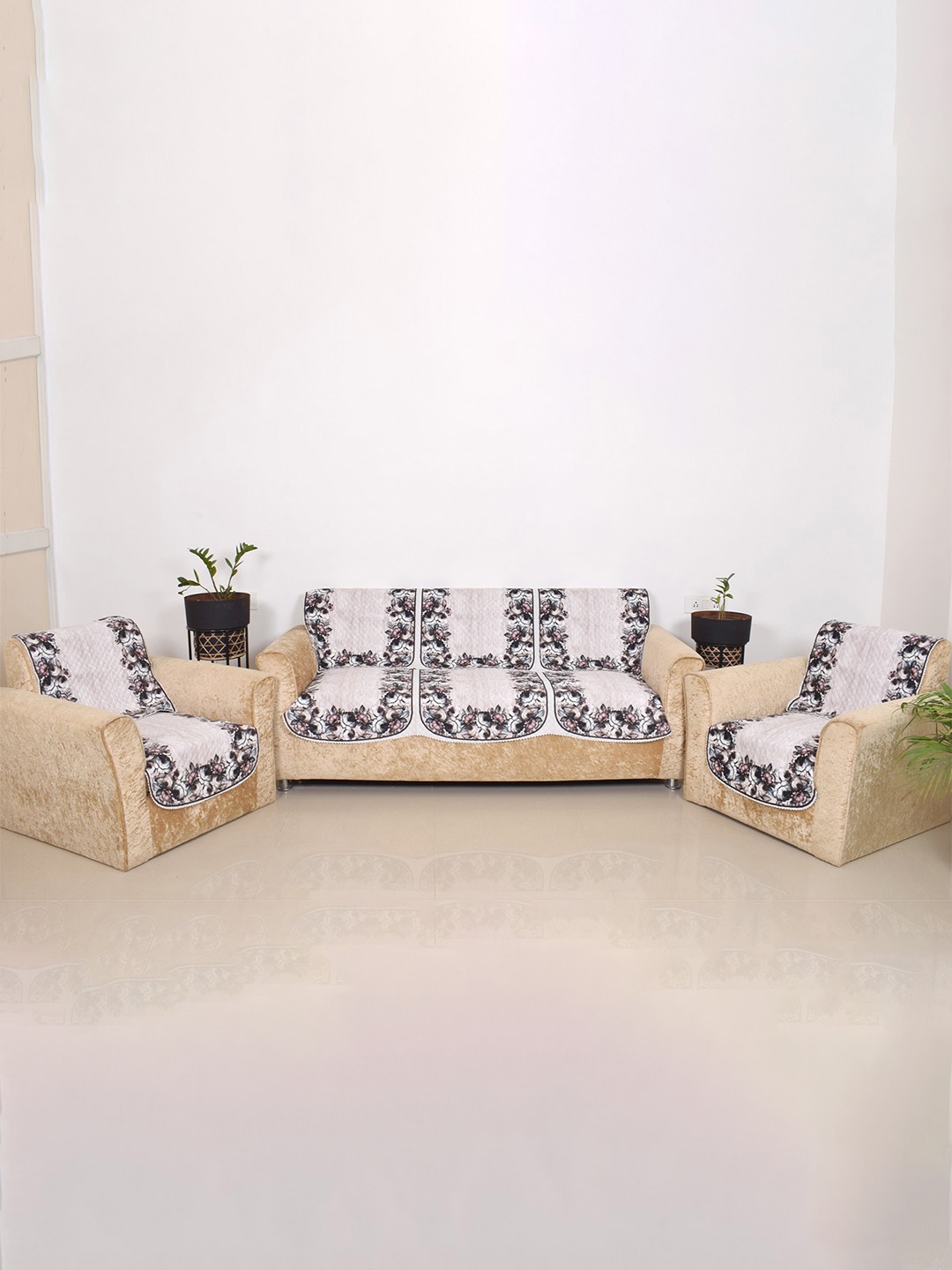 

BELLA TRUE Brown & Grey 6 Pieces Printed 5 Seater Sofa Covers