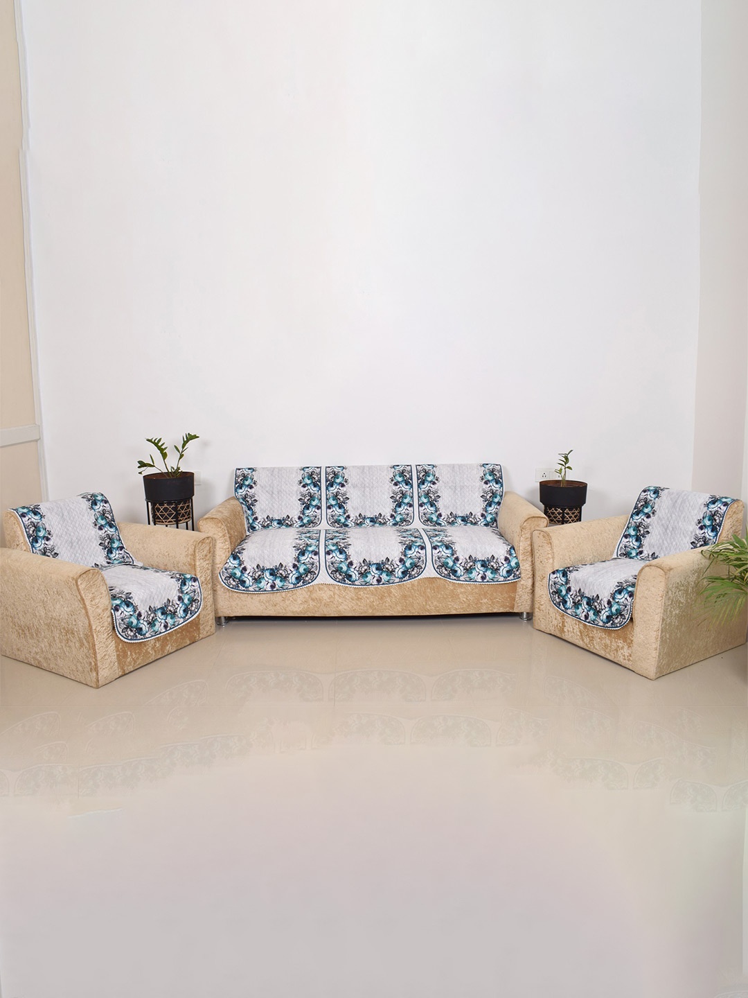 

BELLA TRUE Blue & Grey 6 Pieces Printed 5 Seater Sofa Covers