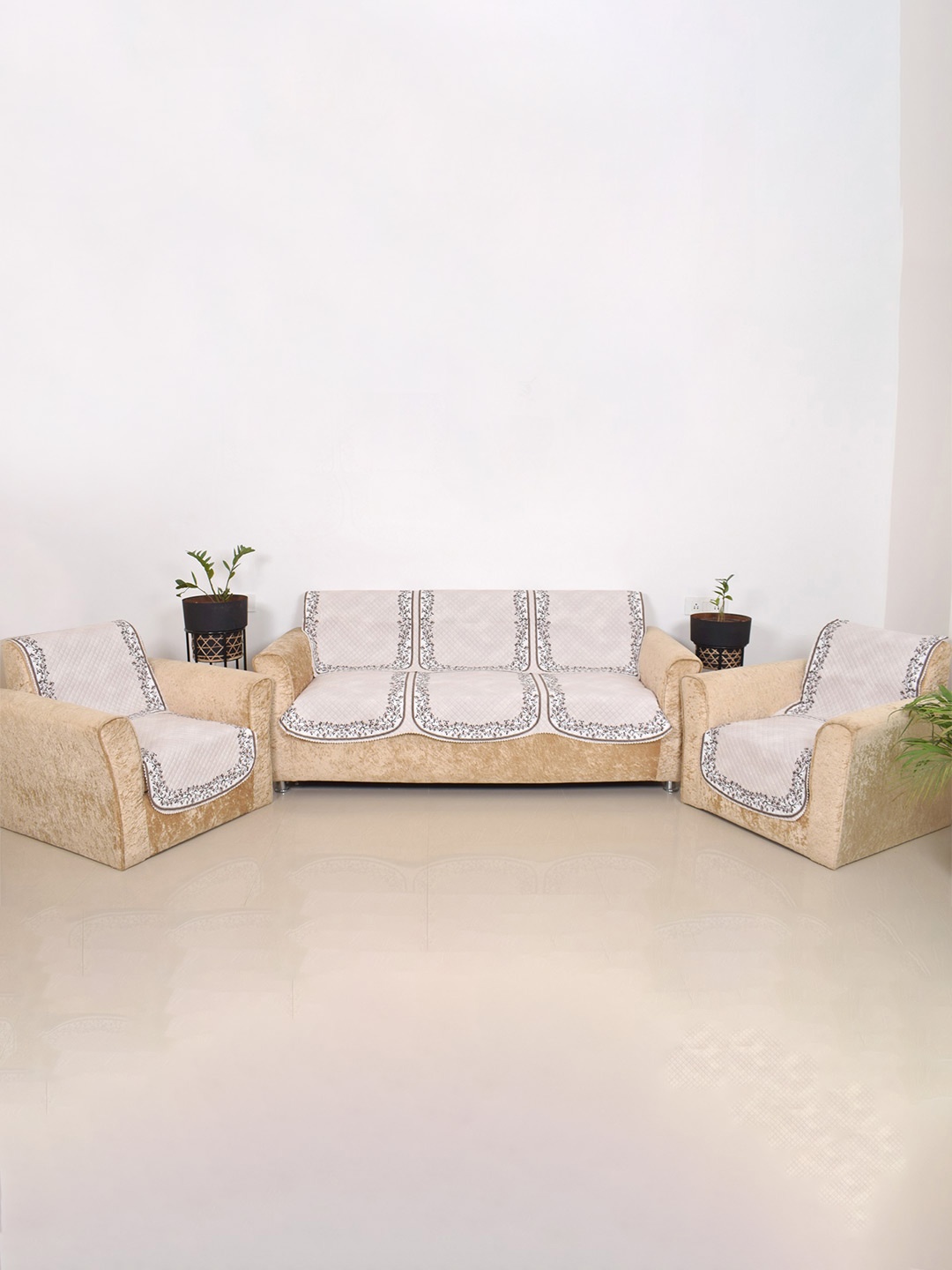 

BELLA TRUE Brown & White 3 Pieces Printed 5-Seater Sofa Covers