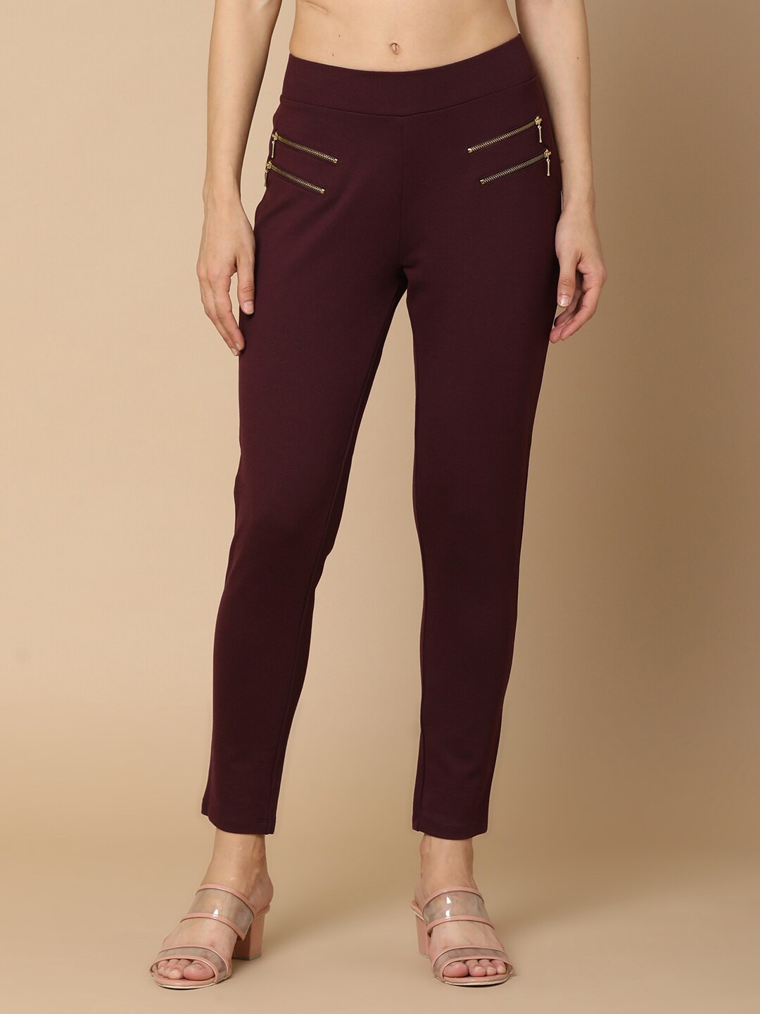 

V-Mart Women Mid-Rise Cotton Jeggings, Maroon