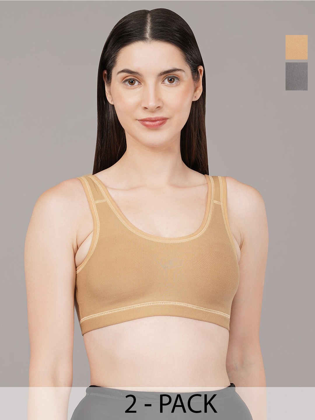 

SELETA Pack Of 2 Assorted Full Coverage Non Padded Anti Odour Workout Bra- Anti Microbial