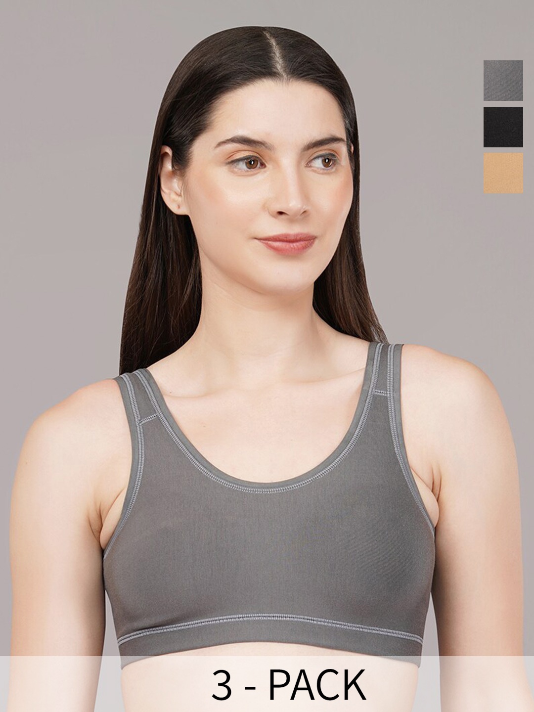 

SELETA Pack of 3 Full-Coverage Non-Padded Anti Odour Workout Bras With Anti Microbial, Assorted