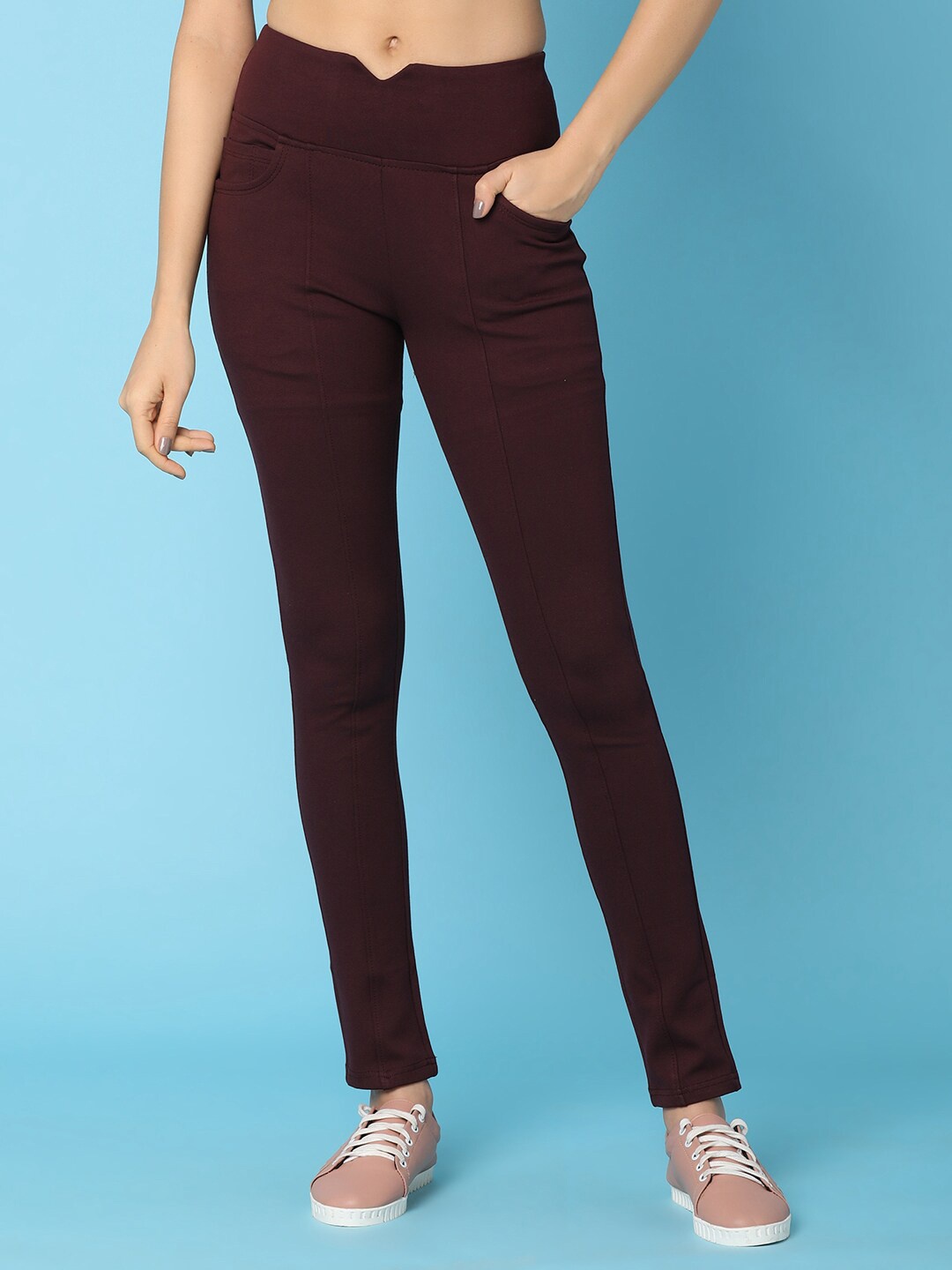 

UNLIMITED Women Mid-Rise Jeggings, Maroon