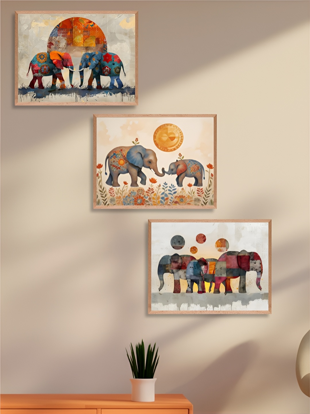 

Aura Beige & Orange 3 Piece Synthetic Wood Floral and Botanical Wall Paintings