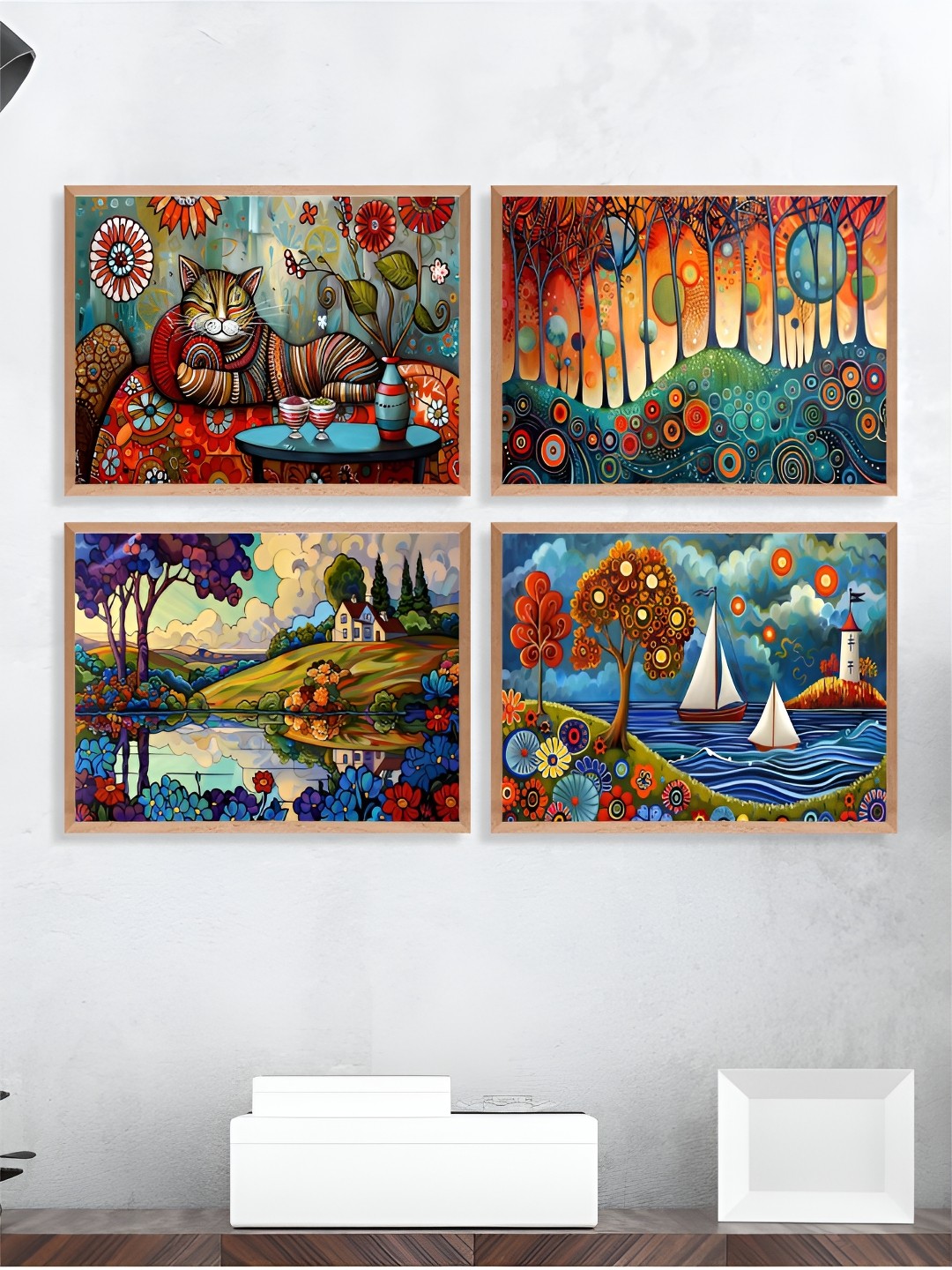 

Aura Blue & Orange 4 Pieces Floral and Botanical Painting Wall Arts