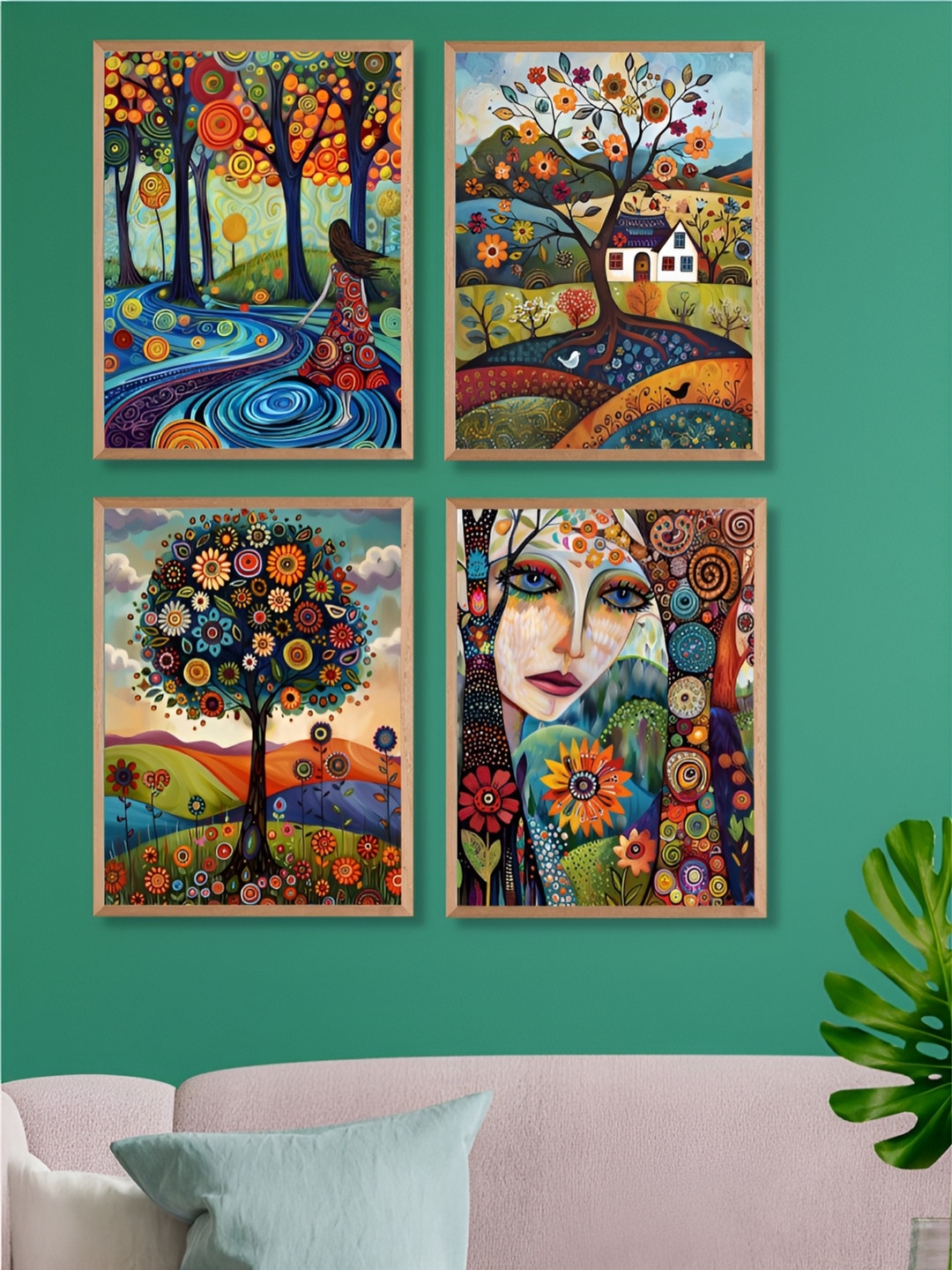 

Aura Blue & Green 4 Pieces Floral and Botanical Painting Wall Arts