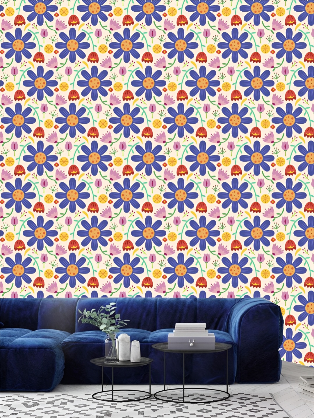 

KSHIRSA Blue & Pink 3D Printed Self-Adhesive Wallpaper
