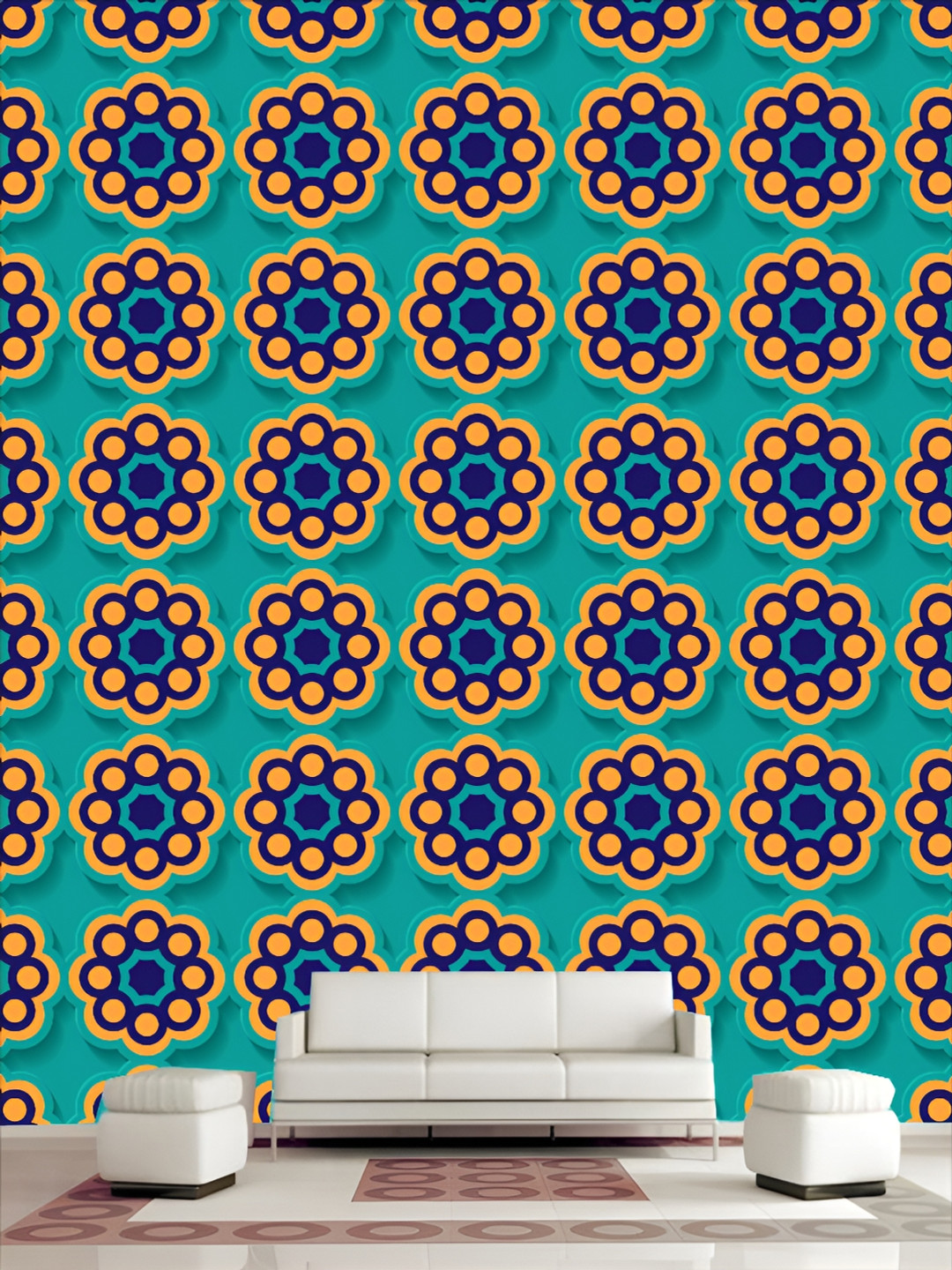 

KSHIRSA Green & Blue 3D Printed Self-Adhesive Wallpaper