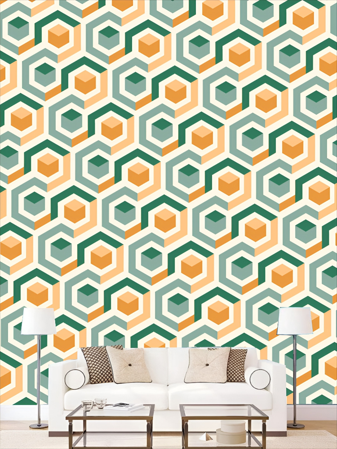 

KSHIRSA Off White & Green Abstract Printed Self-Adhesive 3D Wallpaper