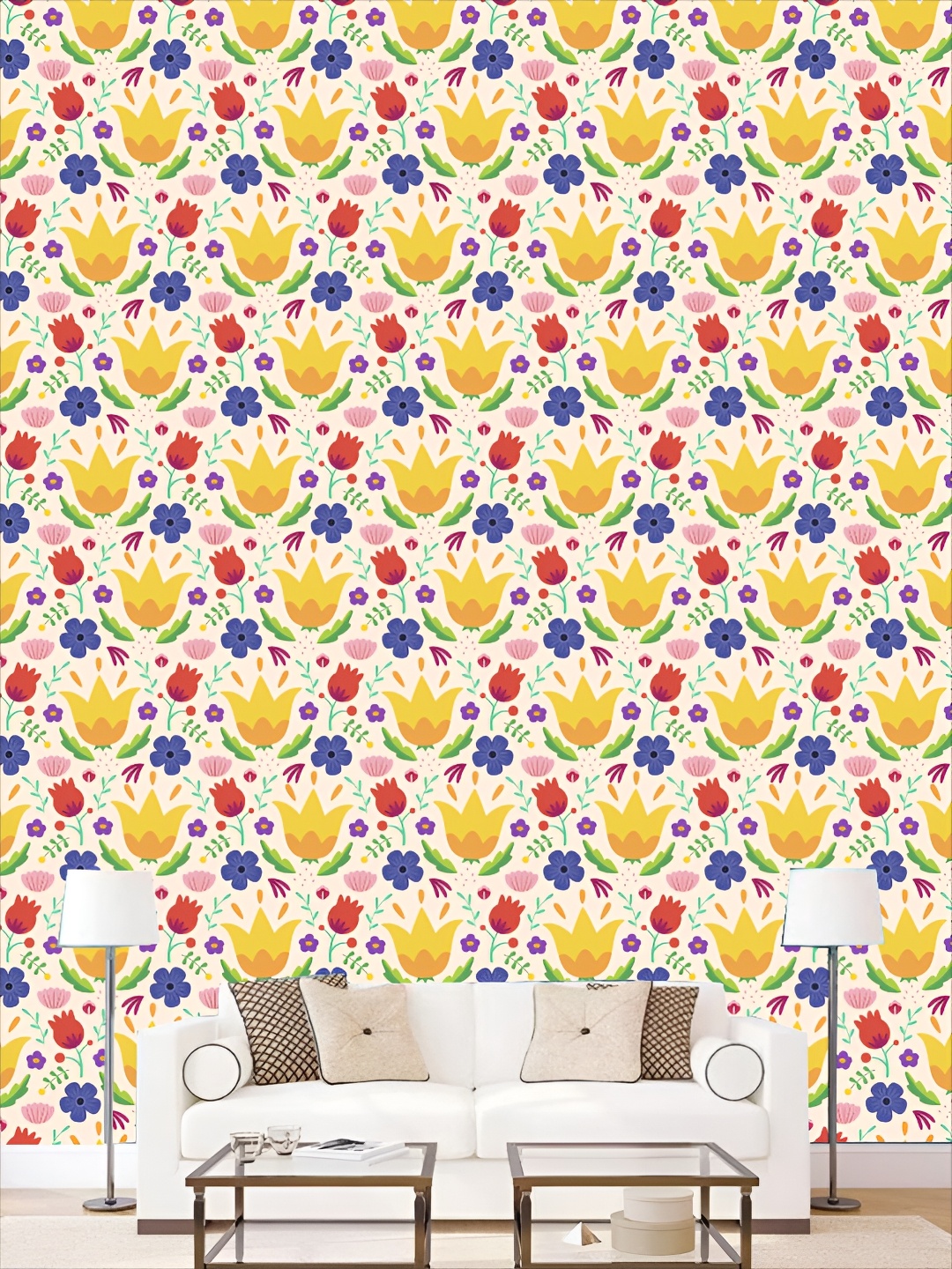 

KSHIRSA White & Yellow 3D Printed Self Adhesive Wall Sticker