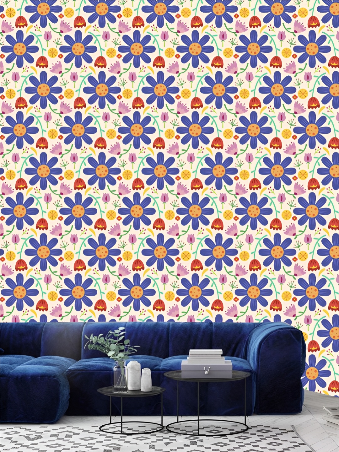 

KSHIRSA Blue & Yellow 3D Floral and Botanical Printed Self Adhesive Wall Sticker