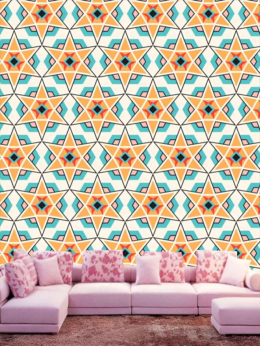 

KSHIRSA White & Orange Printed Self-Adhesive 3D Wallpaper