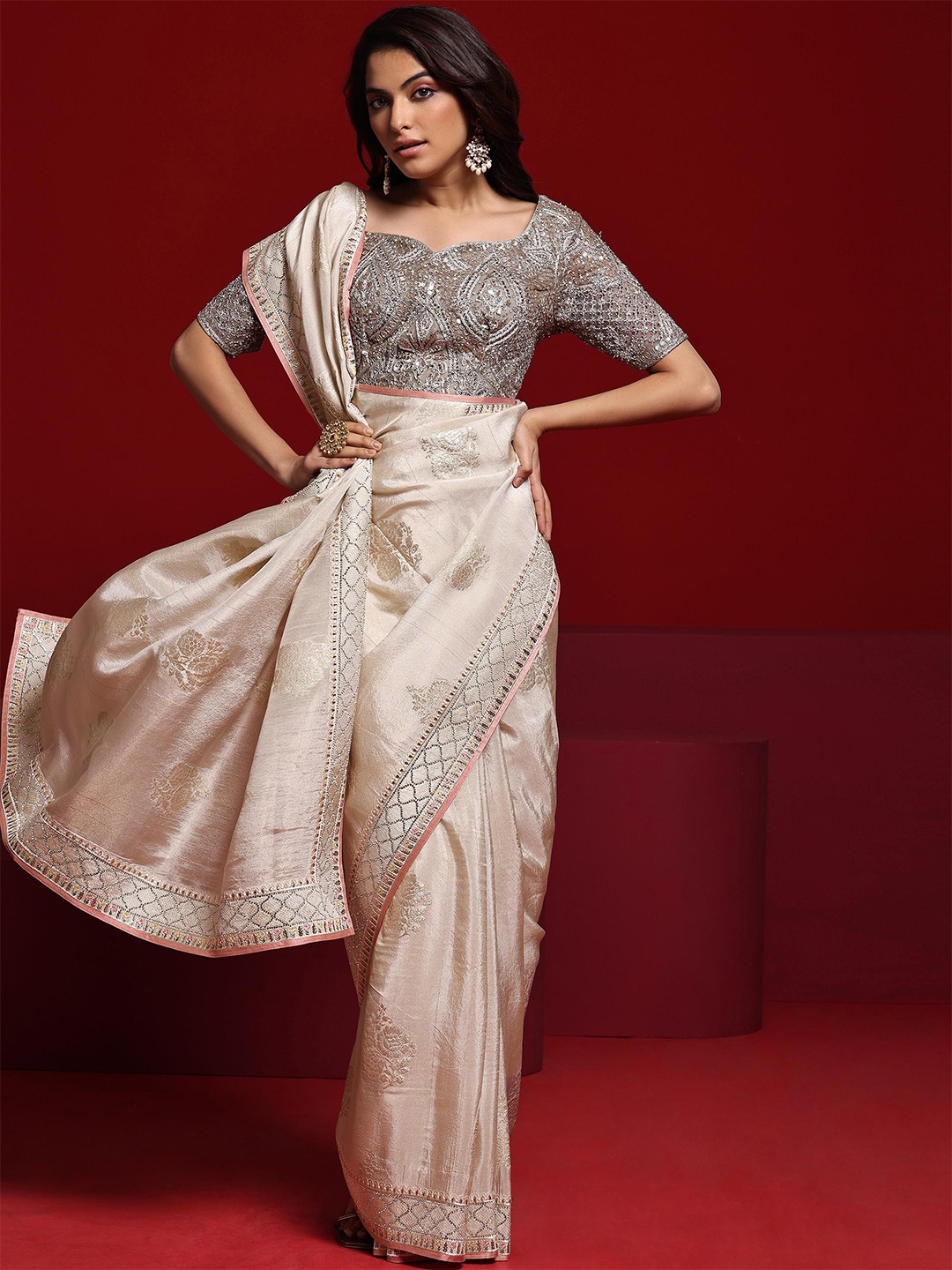 

Libas Art Ethnic Motifs Embroidered Saree, Beige