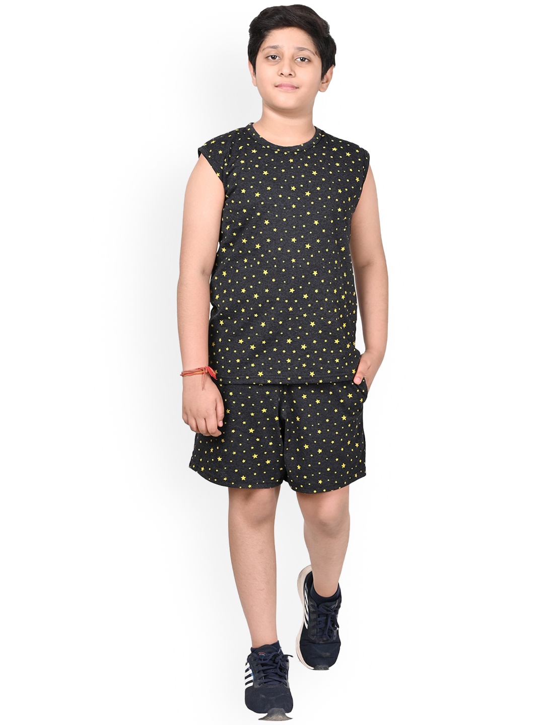 

BAESD Boys Star Printed Pure Cotton T-shirt With Shorts, Black