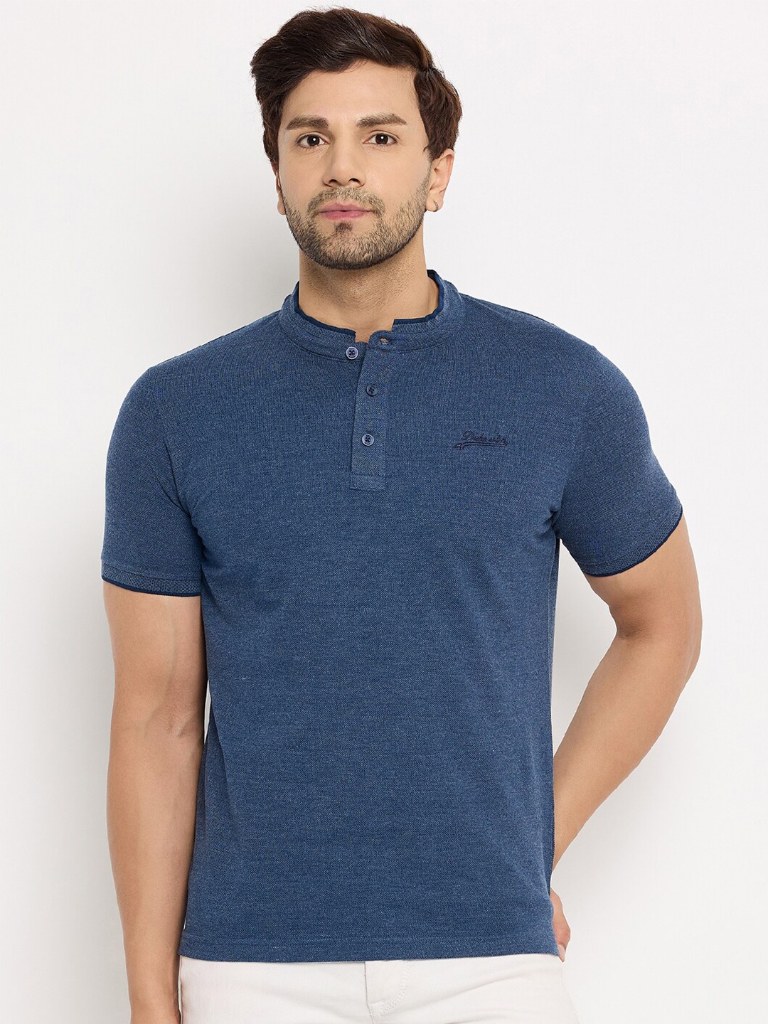 

Duke Men Mandarin Collar Slim Fit T-shirt, Blue