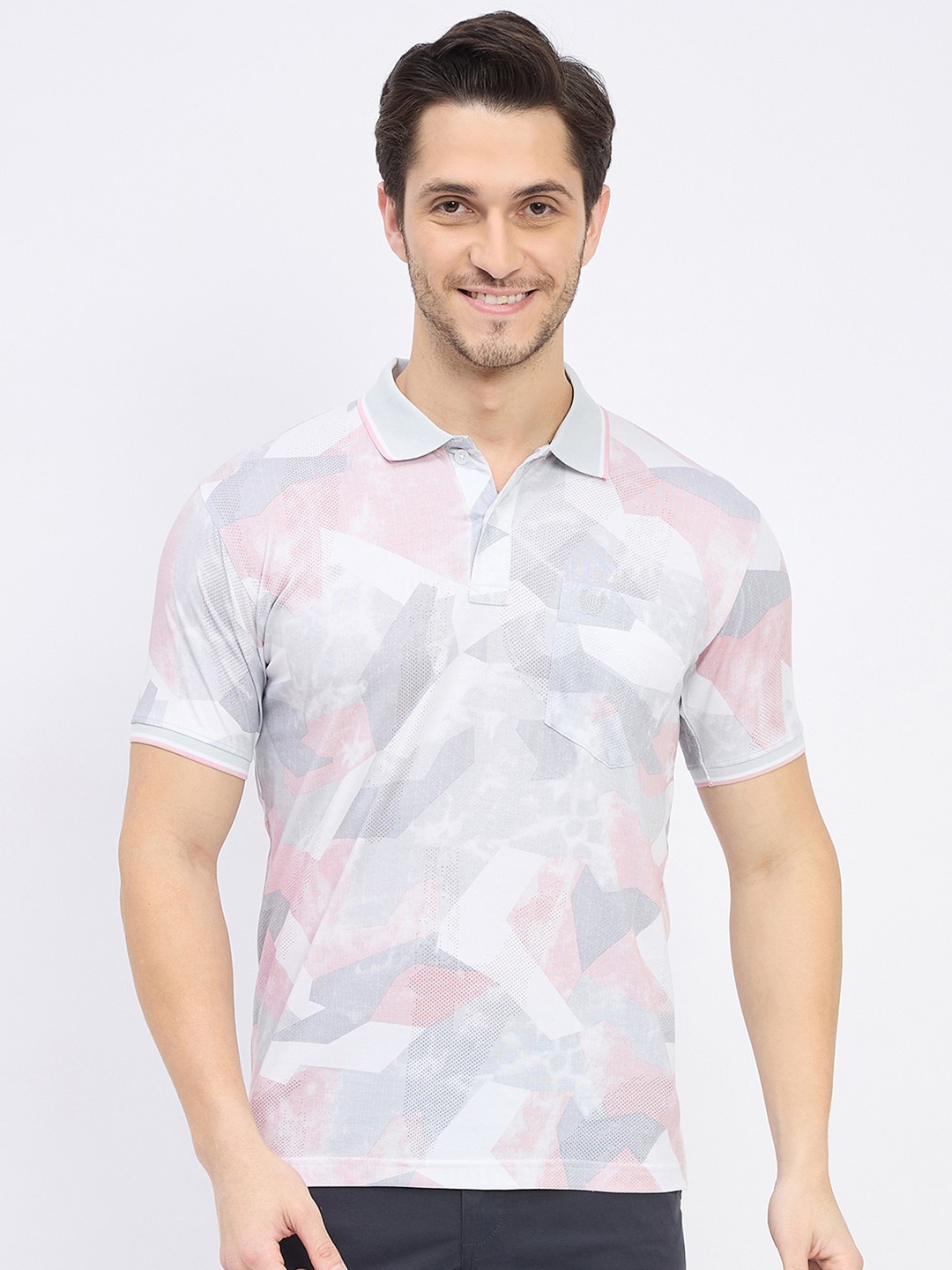 

Duke Abstract Printed Polo Collar Short Sleeves Cotton T-shirt, White