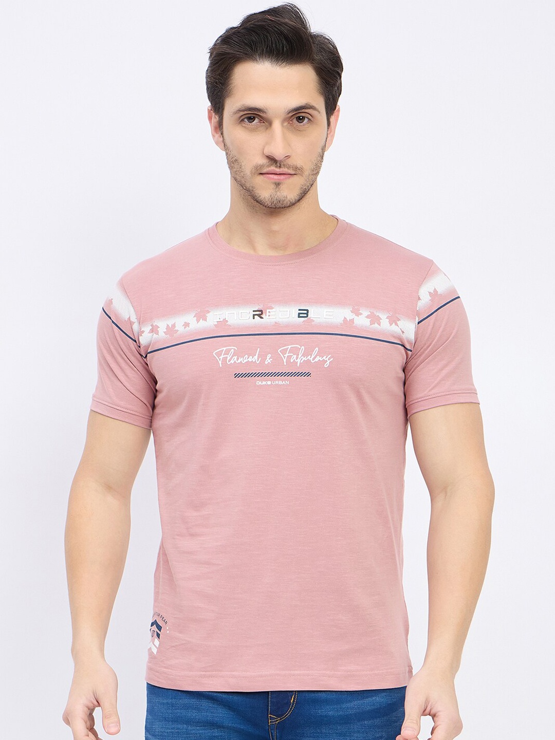 

Duke Men Typography Printed Slim Fit T-shirt, Pink