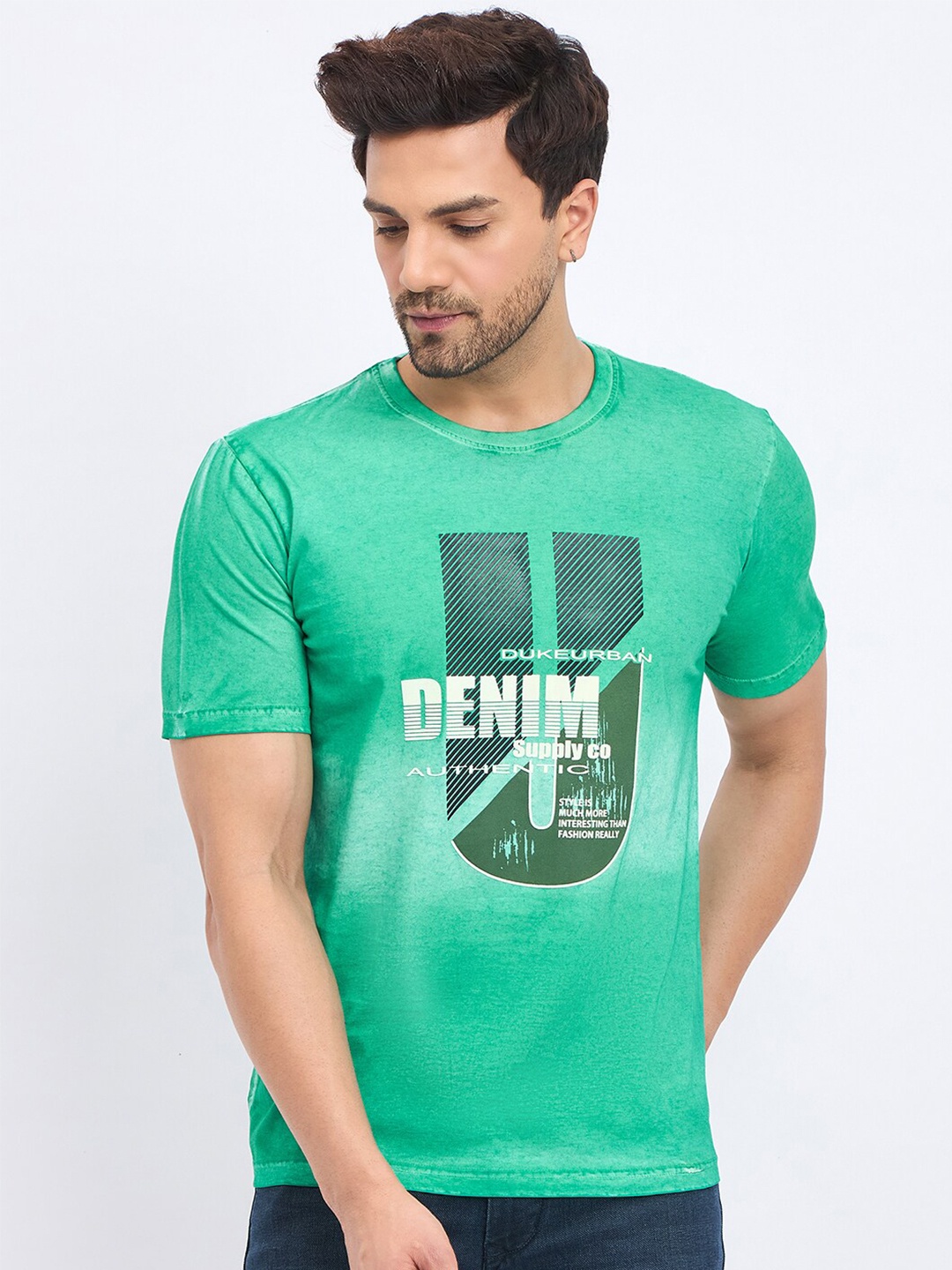 

Duke Men Typography Printed Slim Fit T-shirt, Green