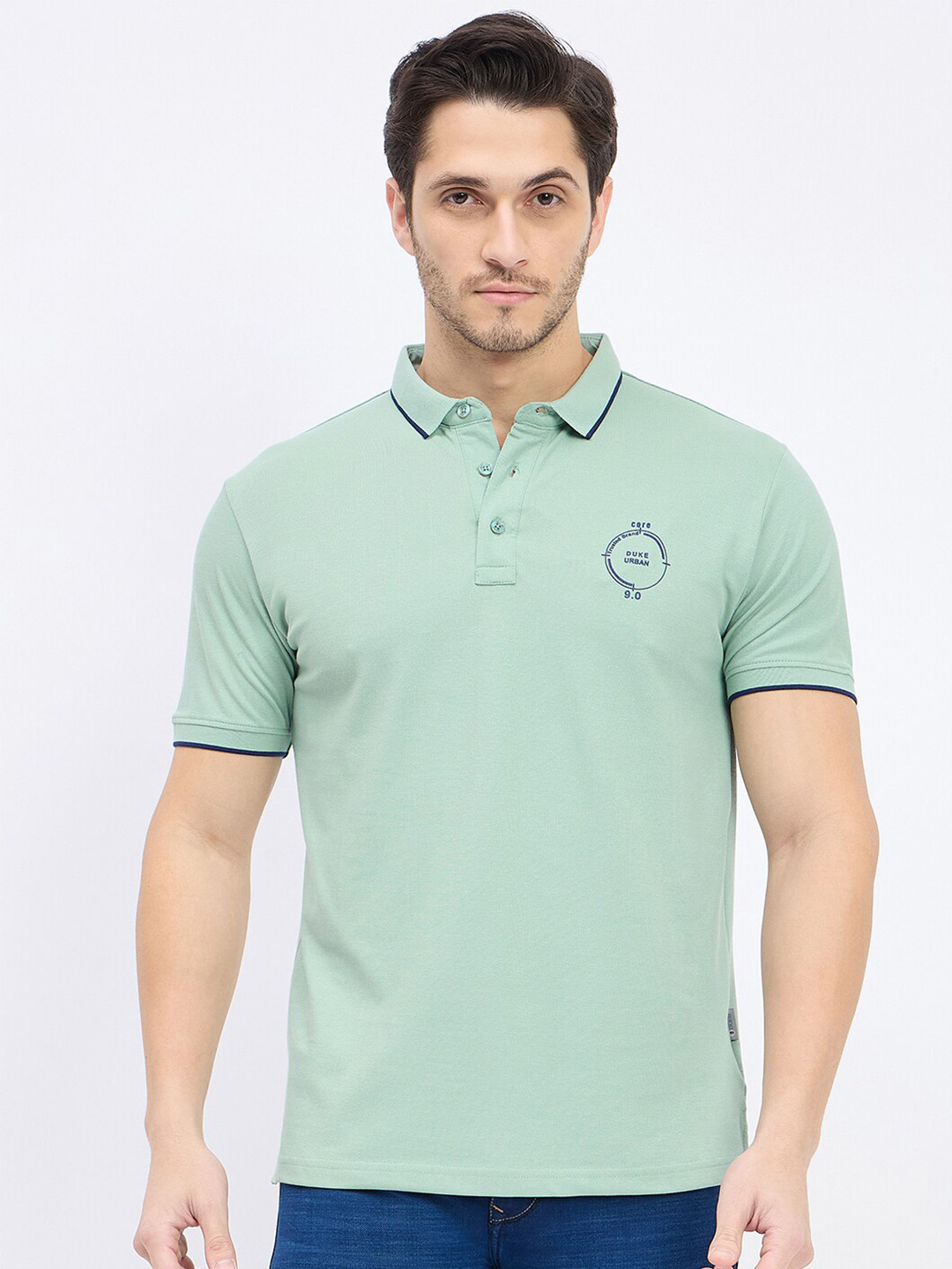 

Duke Men Solid Polo Collar Slim Fit T-shirt, Green
