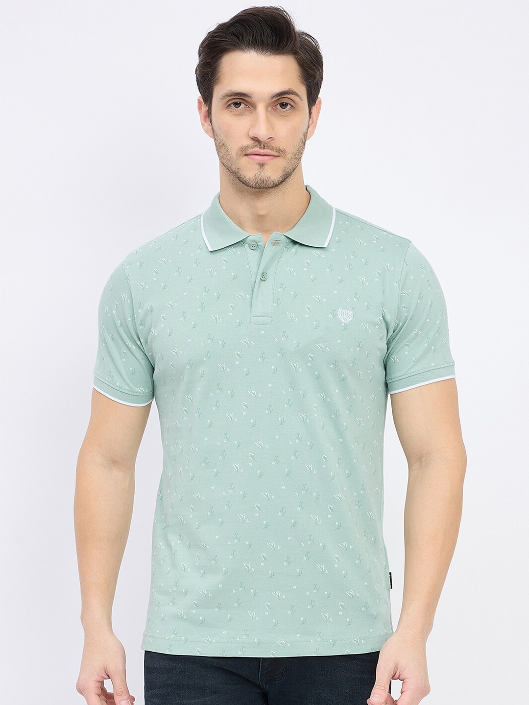 

Duke Men Polo Collar Micro Or Ditsy Print Slim Fit T-shirt, Green