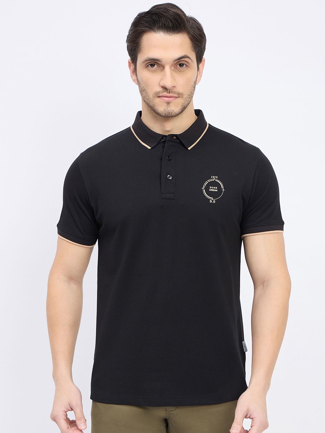 

Duke Polo Collar Short Sleeves Cotton Slim Fit T-shirt, Black