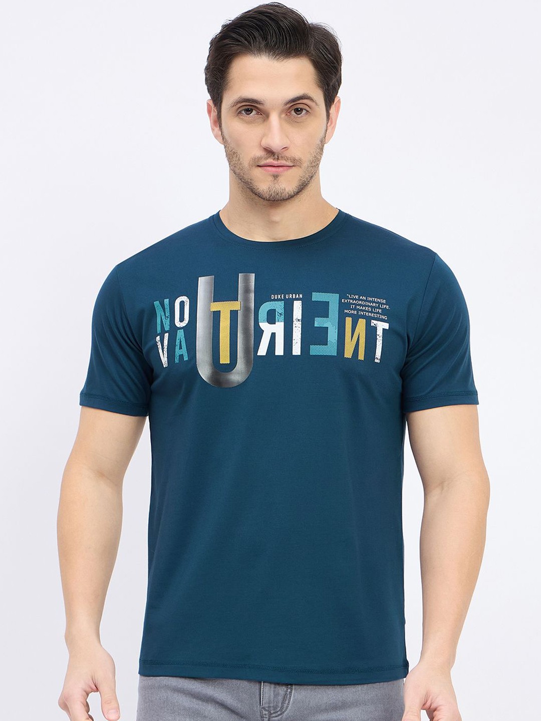 

Duke Men Typography Printed Slim Fit T-shirt, Blue