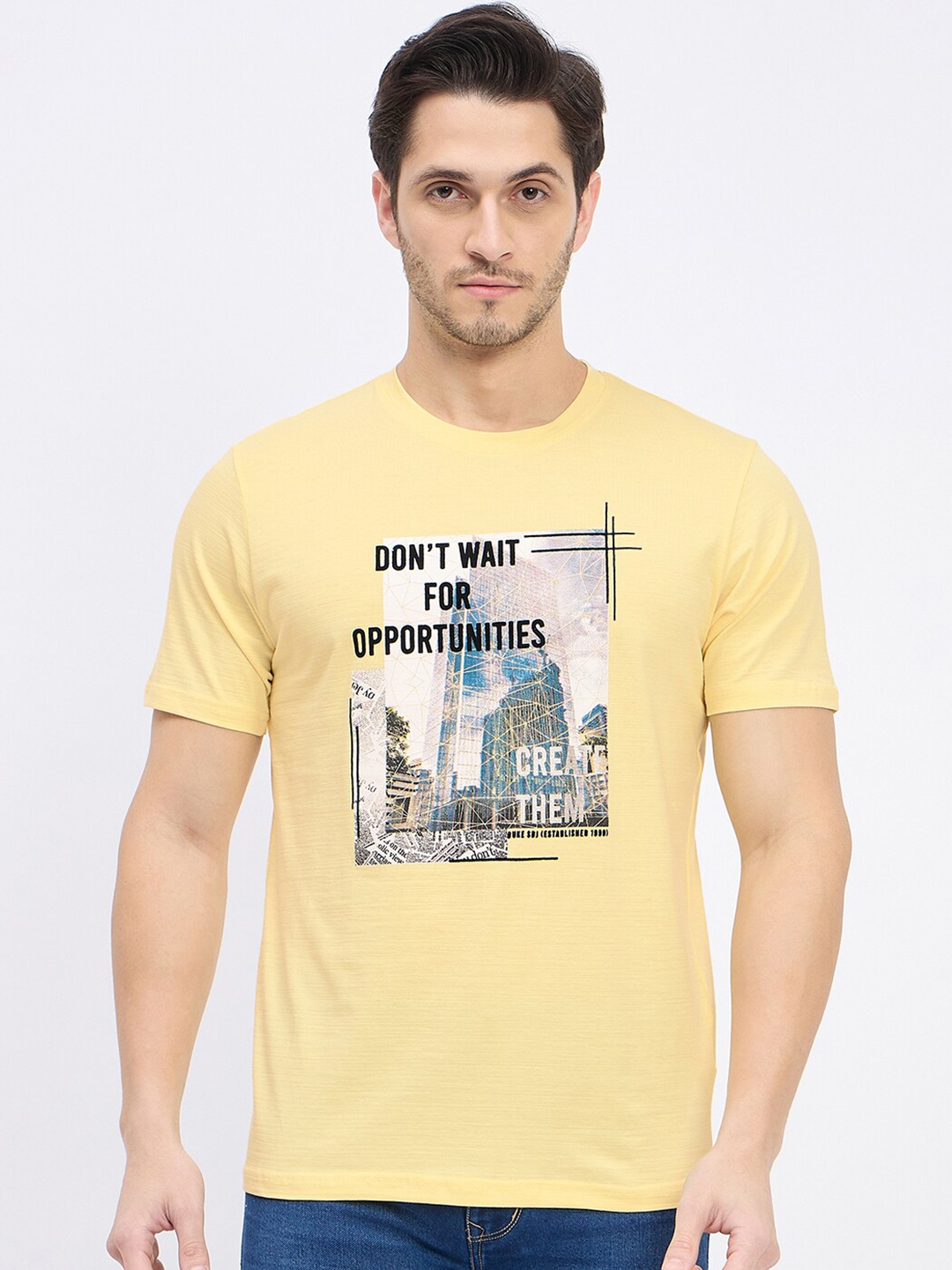 

Duke Men People And Places Printed Slim Fit T-shirt, Yellow