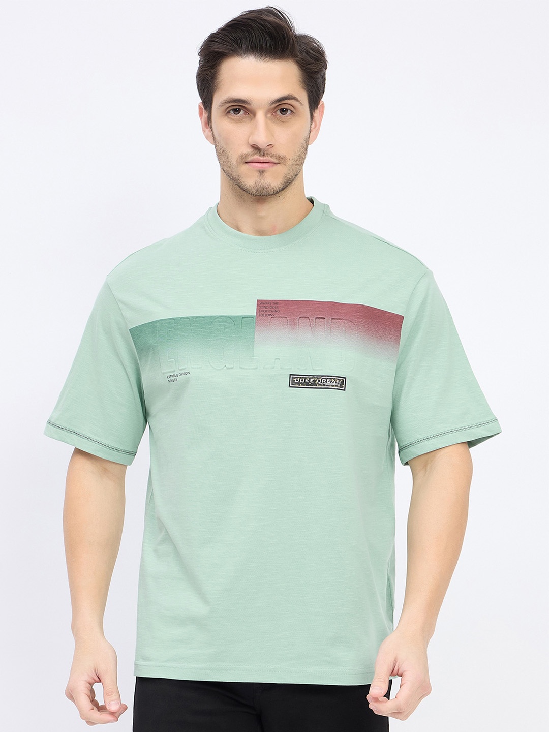 

Duke Typography Printed Round Neck Cotton Oversized T-shirt, Green