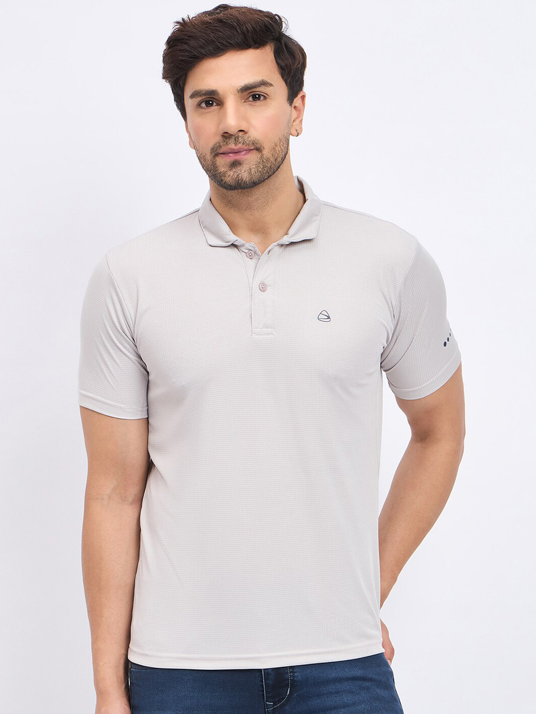 

Duke Men Polo Collar Self Design T-shirt, Off white