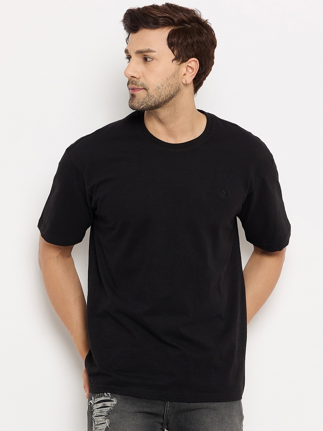 

Duke Round Neck Short Sleeves Cotton Oversized T-shirt, Black