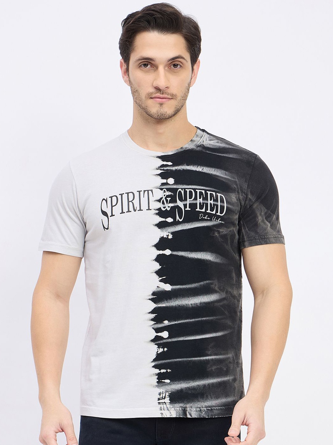 Duke Men Abstract Printed Slim Fit T-shirt, Black