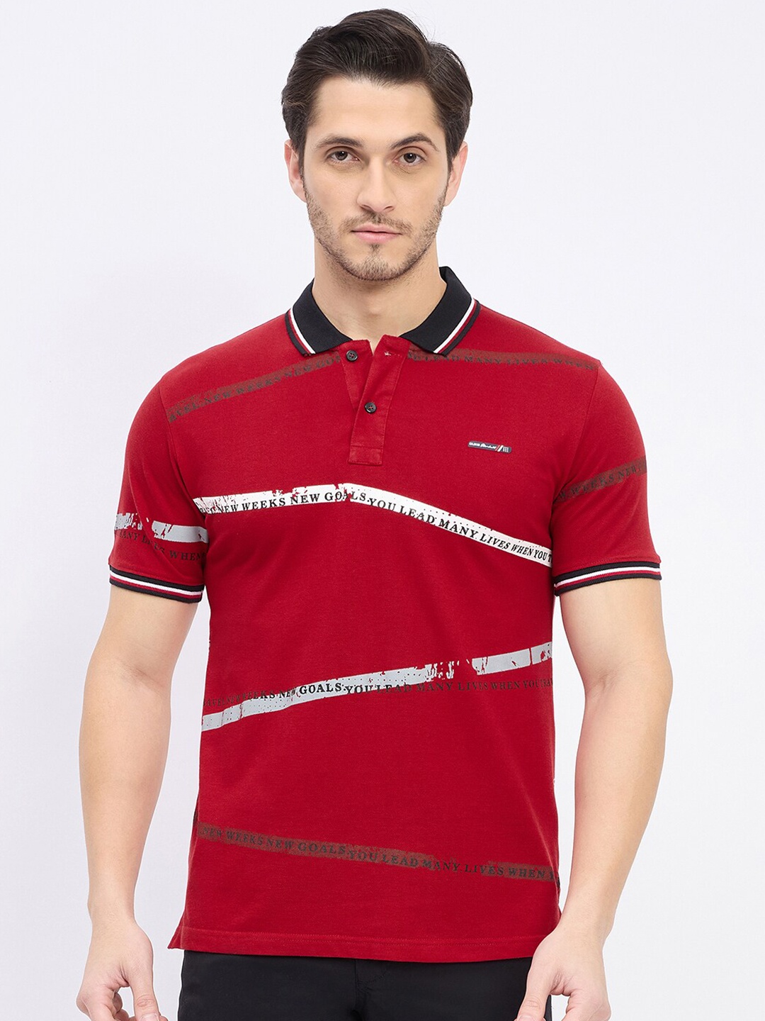 

Duke Men Striped Polo Collar Slim Fit T-shirt, Red