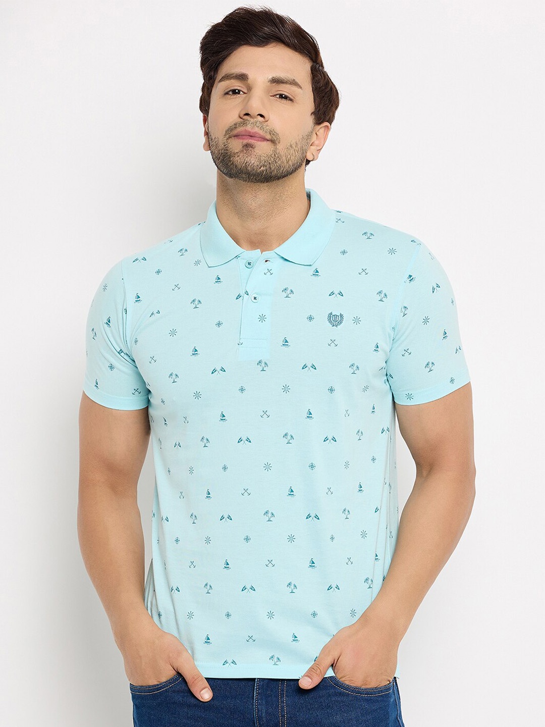 

Duke Conversational Printed Polo Collar Short Sleeves Cotton Slim Fit T-shirt, Blue