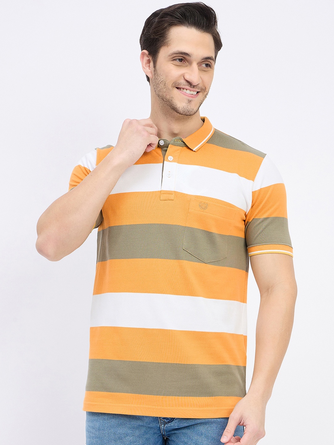 

Duke Men Striped Polo Collar T-shirt, Orange