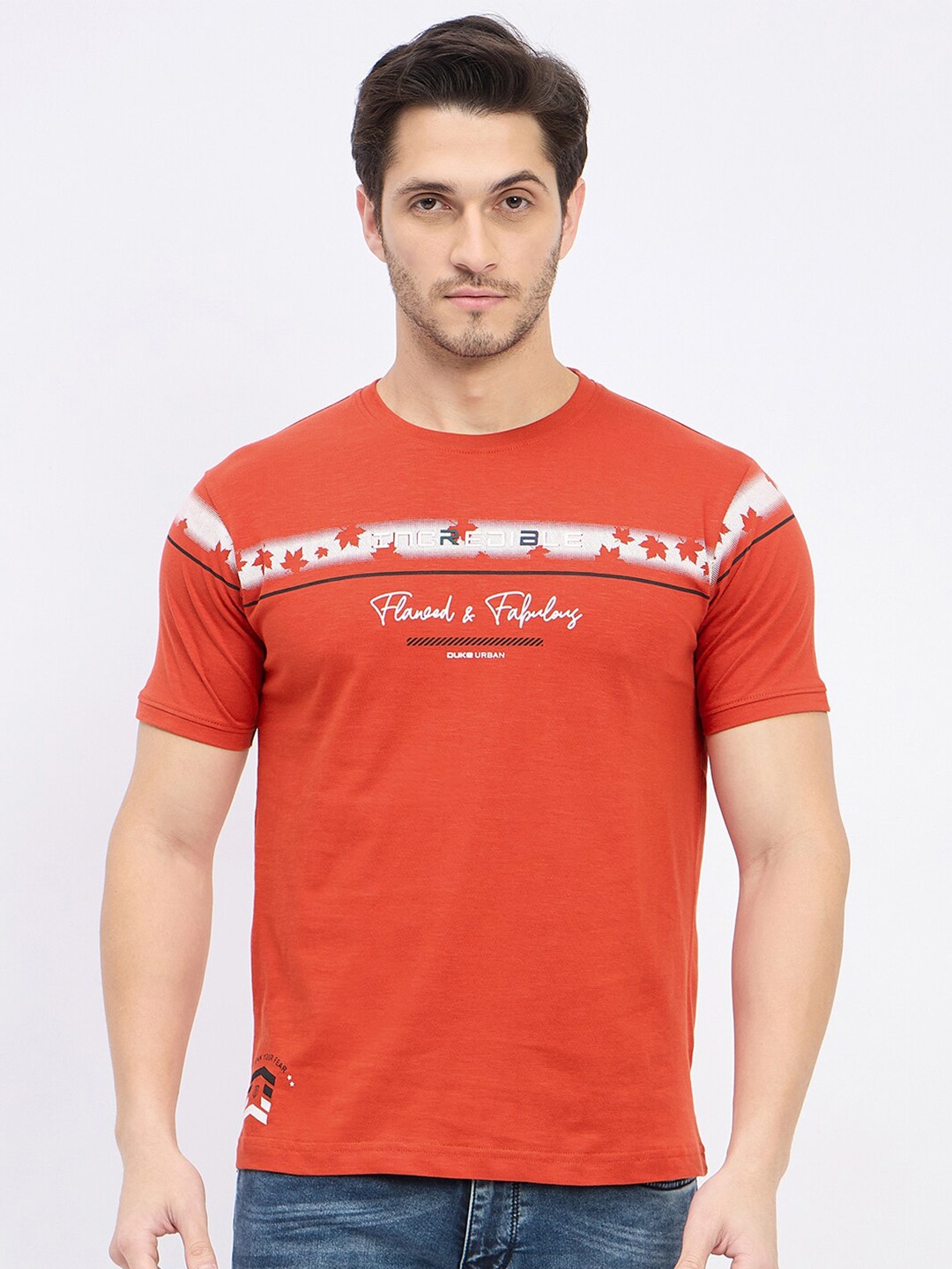 

Duke Round Neck Short Sleeves Cotton Slim Fit T-shirt, Red