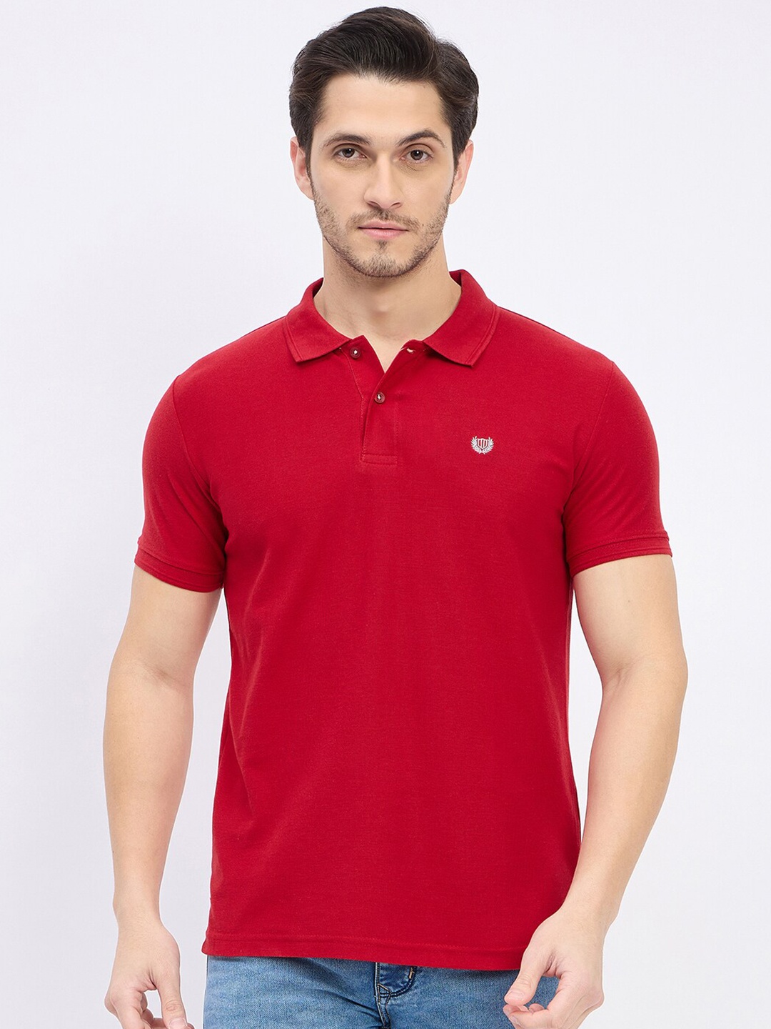 

Duke Men Polo Collar Applique Slim Fit T-shirt, Red