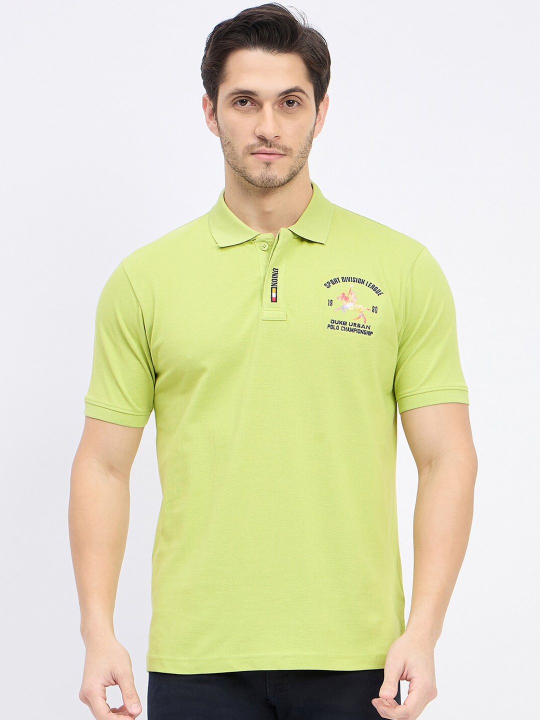 

Duke Men Polo Collar Typography Printed Slim Fit T-shirt, Green
